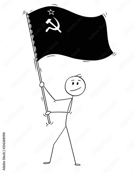 Cartoon drawing conceptual illustration of man waving the flag of Union ...