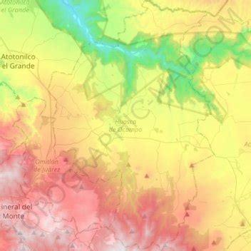 Mapa topográfico Huasca de Ocampo, altitud, relieve