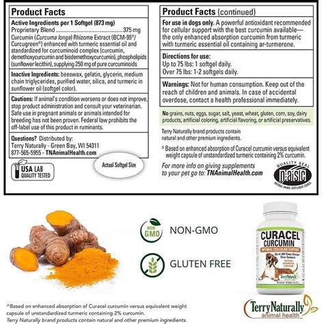 Terry Naturally Animal Health Curacel Curcumin for Dogs, 60 Softgels