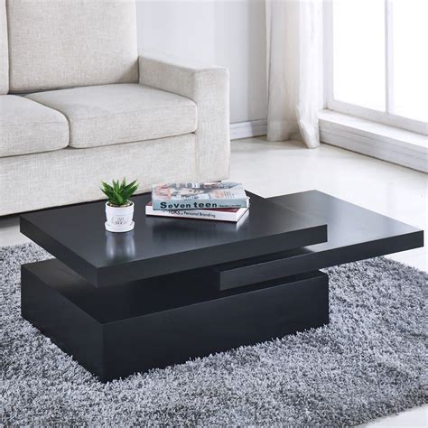 Black Square Coffee Table Rotating Contemporary Modern Living ...