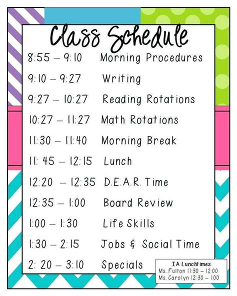 First Grade Class Schedule Template - Cards Design Templates