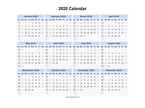 2020 Calendar - Blank Printable Calendar Template in PDF Word Excel