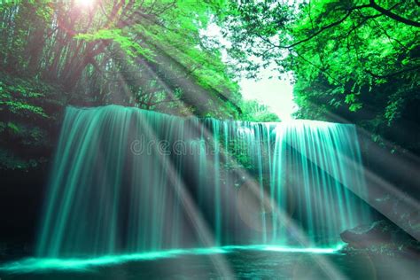 Famous Nabeketaki Waterfall in Aso, Kumamoto Prefecture, Japan Stock ...