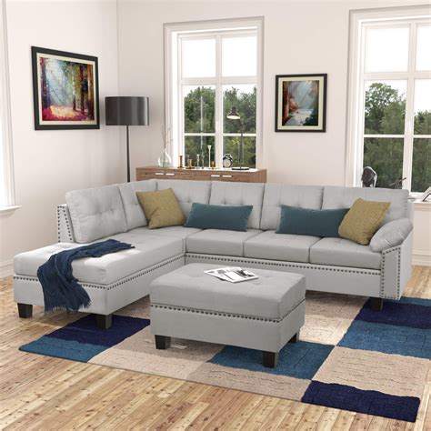 Buy Home Reversible Sectional Sofa with Storage Ottoman & Chaise Lounge ...