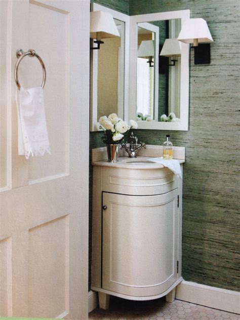 Perfect for small powder room. Love the corner vanity. | Corner sink ...