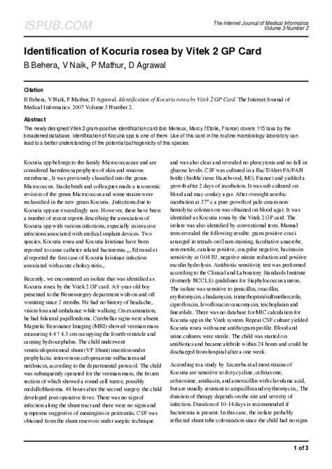 (PDF) Identification of Kocuria rosea by Vitek 2 GP Card | vikas naik ...