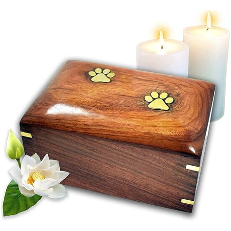 Lindia Artisans Beautiful Wooden Pet Urn with Brass Paw Design (Medium ...