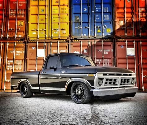 Black Lowered Ford F100 Classic Old Truck