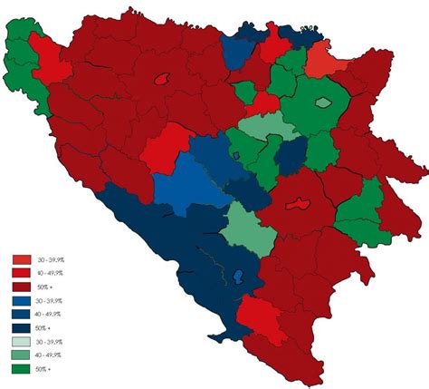 Bosnia ethnic map - Bosnia religion map (Southern Europe - Europe)