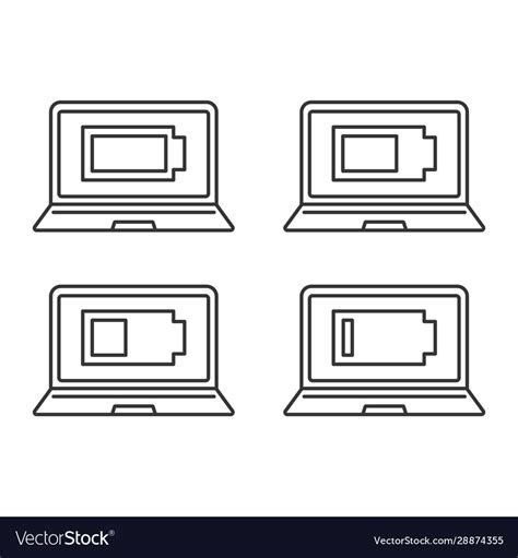 Laptop battery charging linear icons set Vector Image