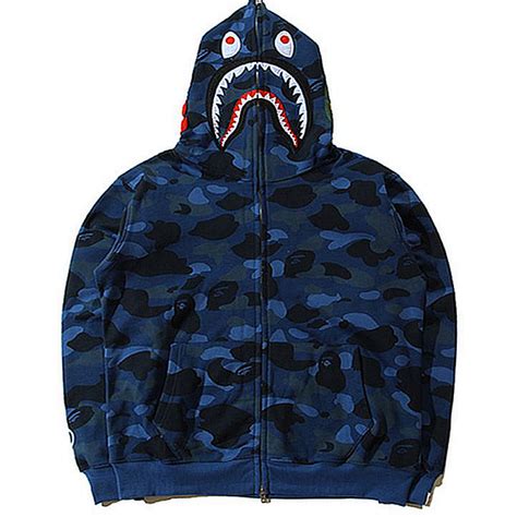 A Bathing Ape Bape WGM Camo Shark Hoodie (Blue)