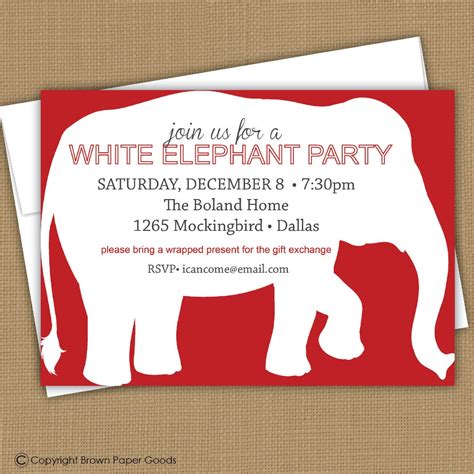 White Elephant Party Invitation by brownpaperstudios on Etsy