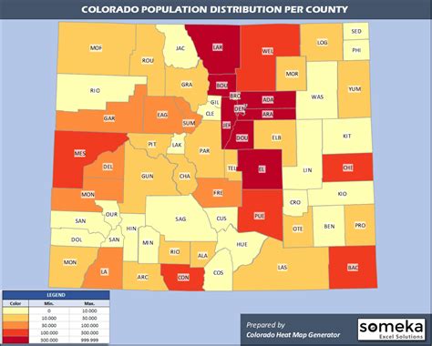 Colorado County Map and Population List in Excel