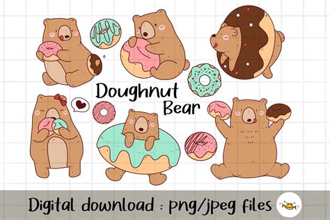 Doughnut Bear Clipart Donut Clipart Cute Bear Clipart Donut | Etsy UK