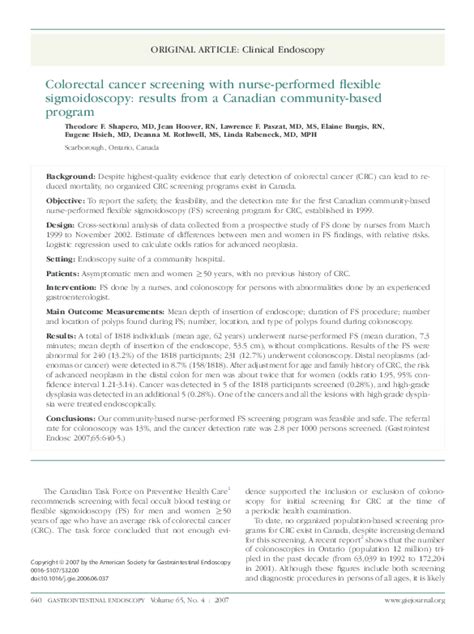 (PDF) Colorectal cancer screening with nurse-performed flexible ...