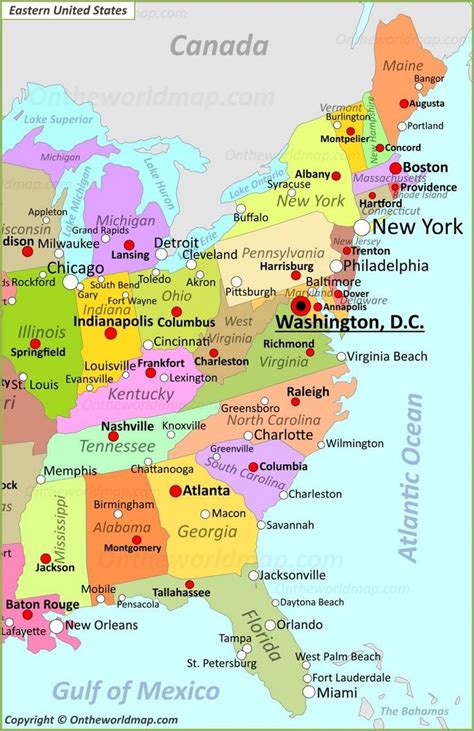 East Coast Map With Cities - Alanna Leontyne