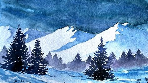 Snowy Blue Mountains with Watercolor | paint with david - YouTube