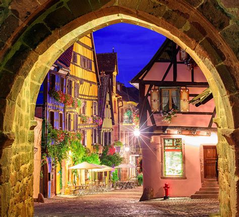 Riquewihr, a typical medieval city of Alsace, is located at the ...