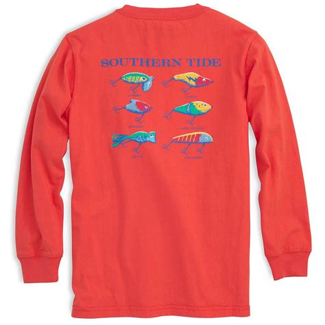 Southern Tide Kids Classic Lures Long Sleeve Tee Shirt in Hot Coral