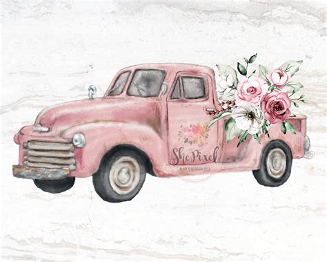 Pink Truck Png Vintage Truck Clipart Old Truck Clip art | Etsy