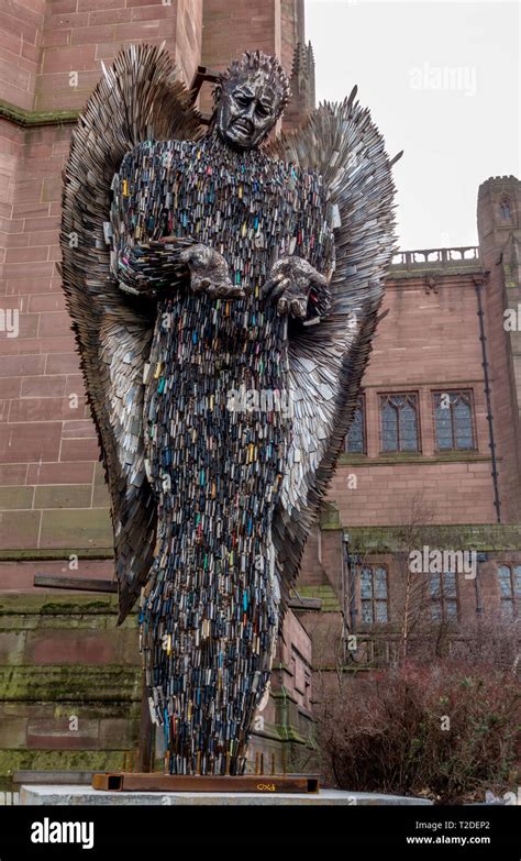 Knife Angel sculpture on display outside Liverpool Anglican Catherdal ...