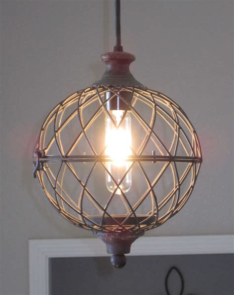 Rustic Metal Globe Pendant Light - distressed, rustic lighting, unique ...