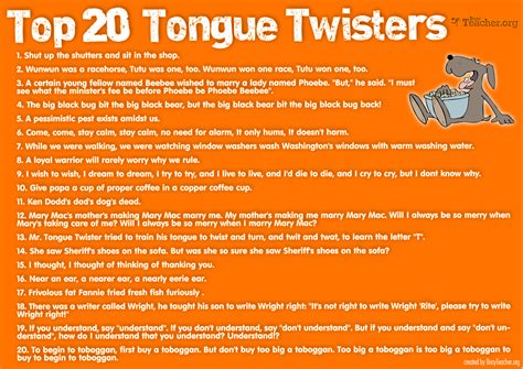 Top 20 tongue twisters | Tongue twisters | Pinterest