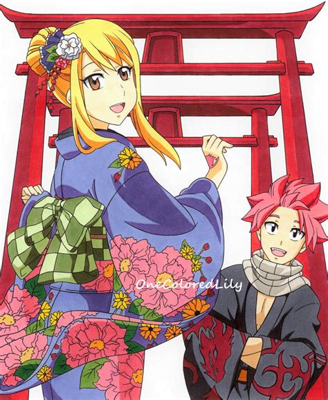 Natsu and Lucy at New Year by OneColoredLily on DeviantArt