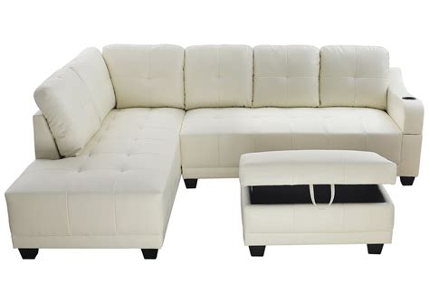 White Leather Sectional Sofa With Ottoman | Baci Living Room