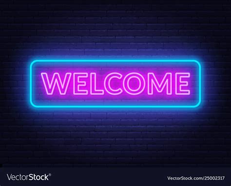 Neon sign welcome on on brick wall background Vector Image