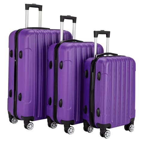 UBesGoo 3PCS Purple Luggage Travel Set Bag ABS Trolley Hard Shell ...