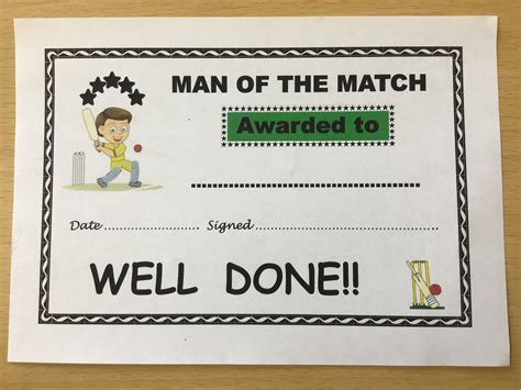 CRICKET AWARD CERTIFICATES 'Man of the Match' 20 x A5 | Etsy