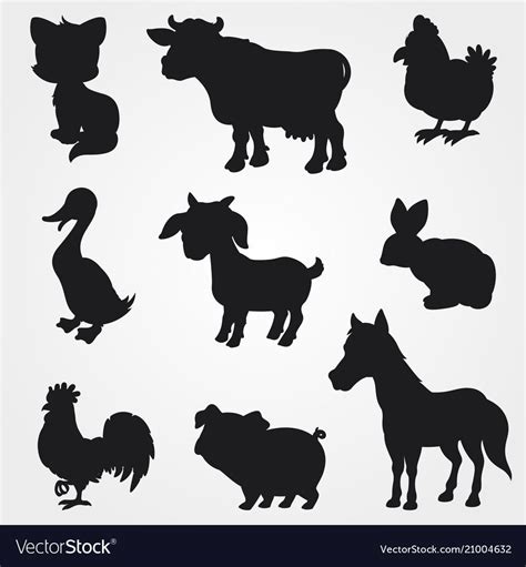 Farm animals silhouettes collection Royalty Free Vector | Animal ...