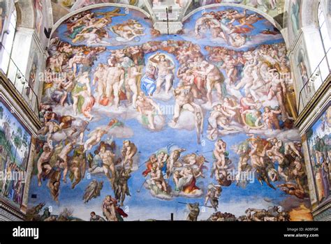 The Last Judgment by Michelangelo on the wall of the Sistine Chapel in ...