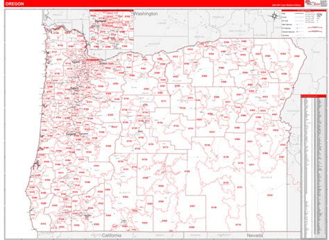 Oregon Zip Code Wall Map Red Line Style by MarketMAPS - MapSales