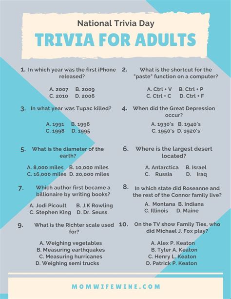 Fun Trivia for Kids and Adults - Free Printables - Mom, Wife, Wine ...