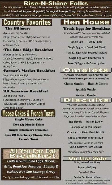 Menu of Moose Cafe in Asheville, NC 28806