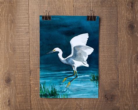 Snowy Egret Painting Egret Art Print Egret Artwork Egret - Etsy