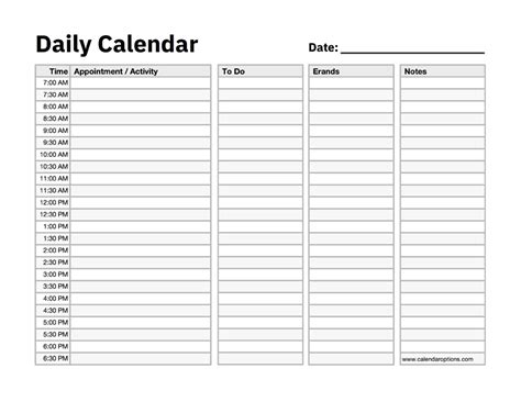 Daily Calendar – Calendar Options