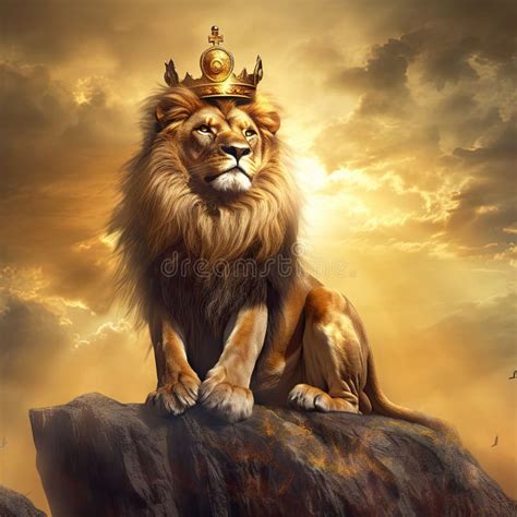 Lion is the King of Beasts, with a Golden Crown on His Head, Generative ...