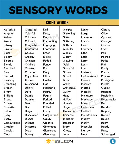 700+ Sensory Words to Improve your Writing in English • 7ESL