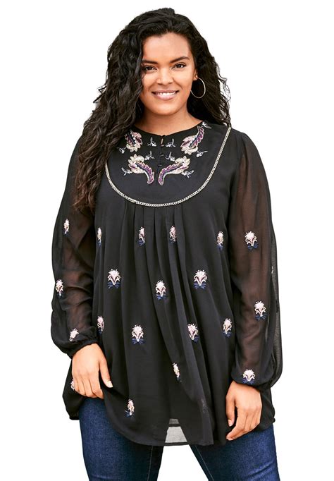 Roaman's - Roaman's Women's Plus Size Embroidered Peasant Tunic Long ...