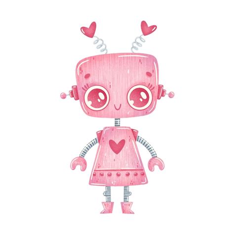 Premium Vector | Illustration of cute cartoon pink robot girl isolated ...