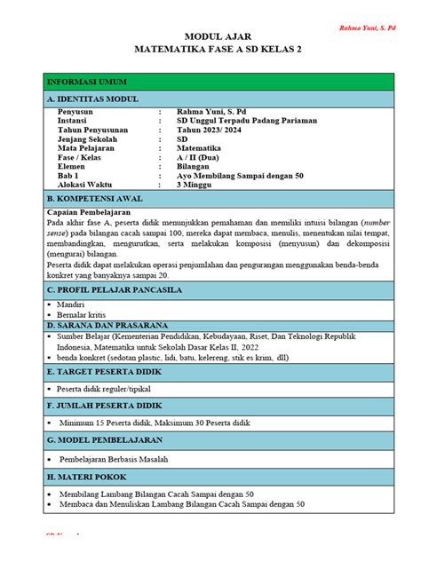 Modul Ajar Matematika - Modul Ajar Matematika Fase A Kelas 2 Tentang ...