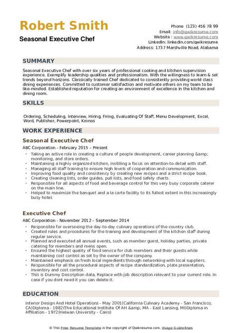 Executive Chef Resume Samples | QwikResume