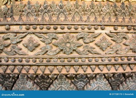 Ancient Laos Art Wall Carving in Hor Phakeaw Stock Image - Image of ...