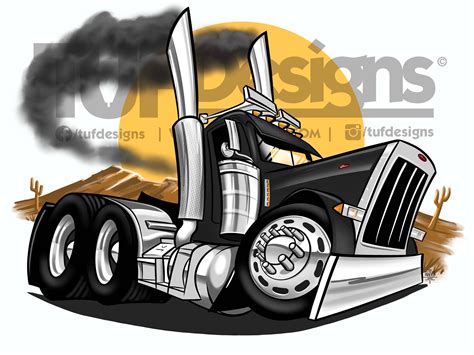 Semi Truck Art Cartoon Drawing Trucker Artwork - Etsy