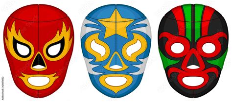 Vector illustration of three luchador (lucha libre, Mexican wrestling ...