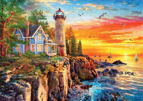 Buffalo Games - Rocky Cliff Lighthouse - 300 Large Piece Jigsaw Puzzle ...