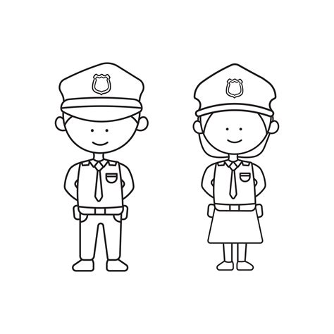 Hand drawn kids drawing Vector illustration Cute male and female police ...